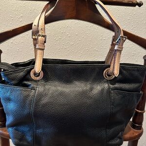 Michael Kors Black Leather Tote with Tan Handles